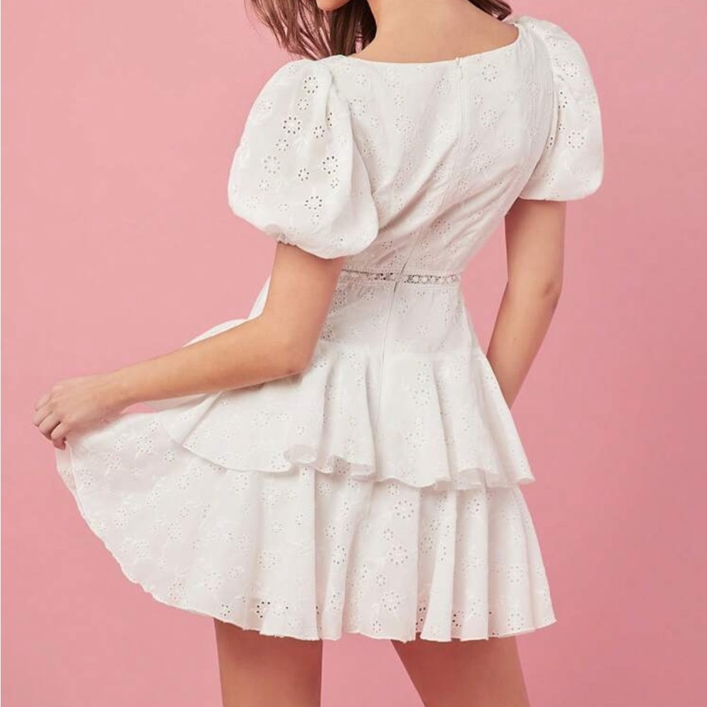 White Eyelet Puff Sleeve Dress - Picture 2 of 3